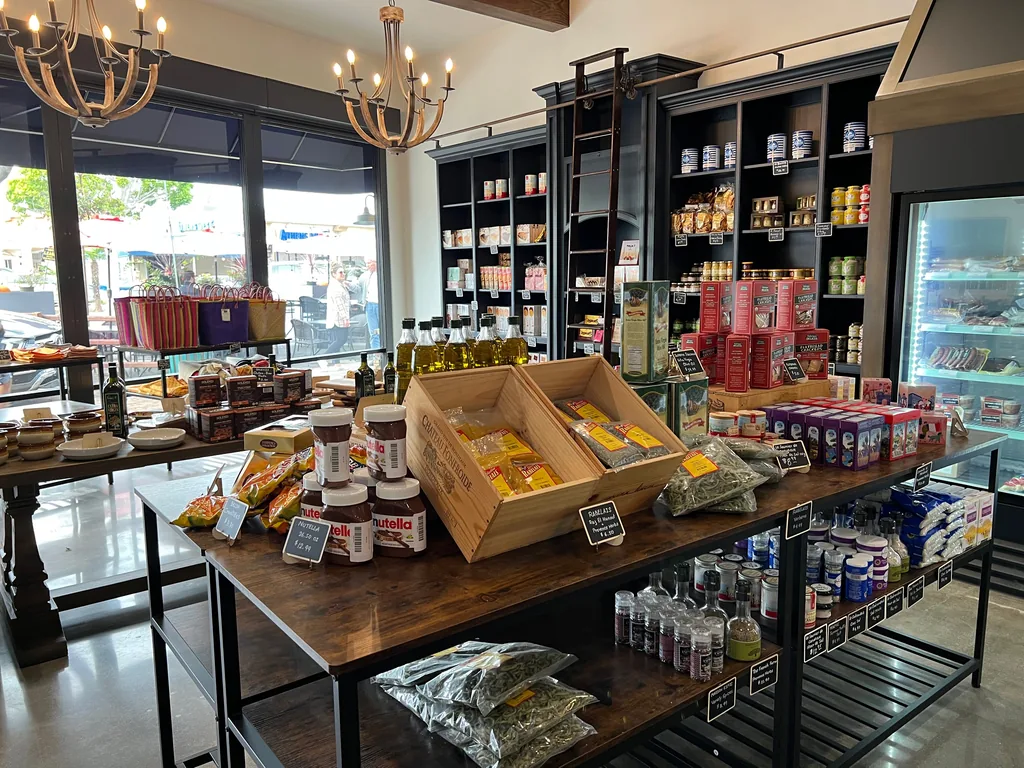 Market interior with gourmet goods on display