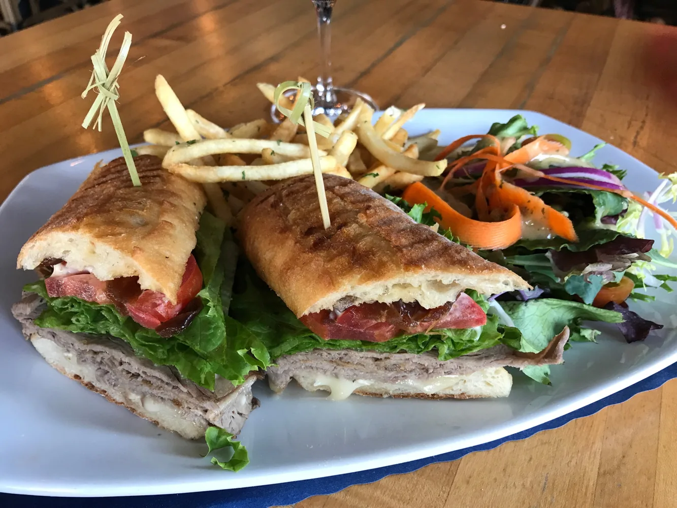A large French sandwich plated at Bistro St. Germain